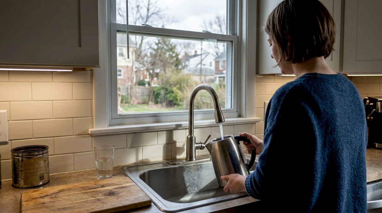 Homeowner using kitchen sink with visible water flow