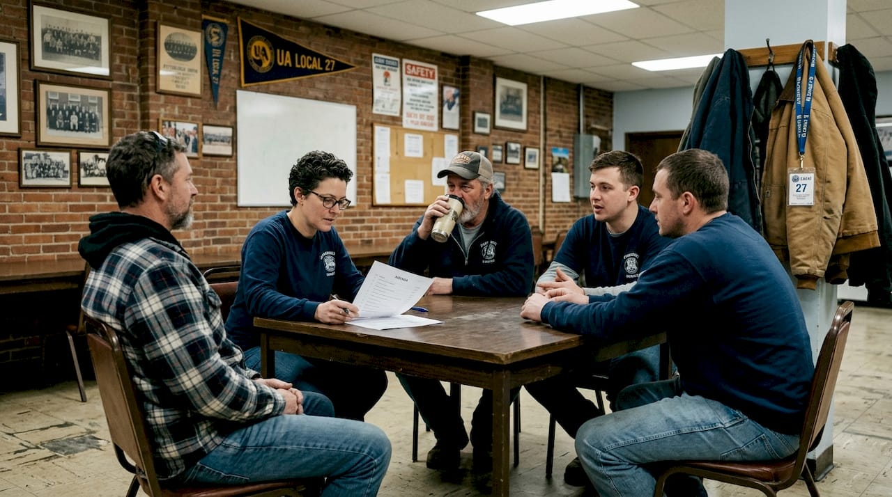 Union plumbers meeting in Pittsburgh hall