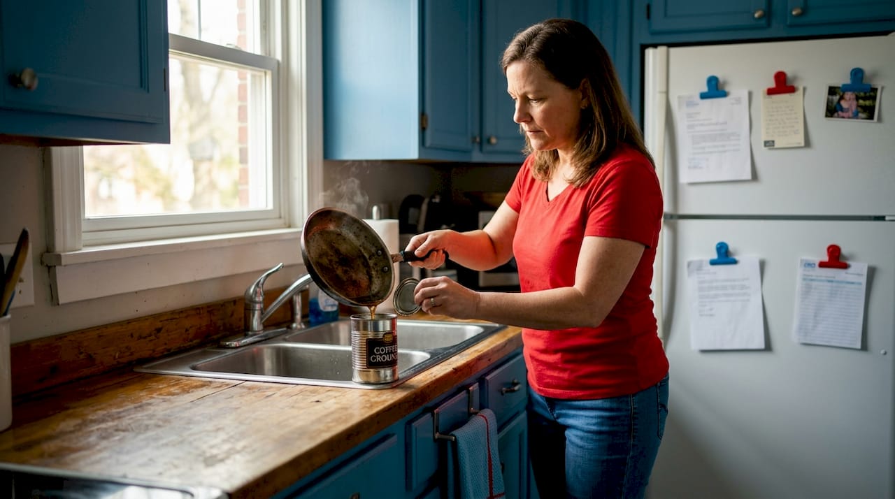 Homeowner disposing grease away from kitchen drain