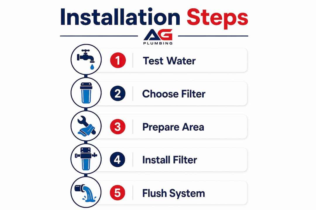 Infographic showing water filtration installation steps