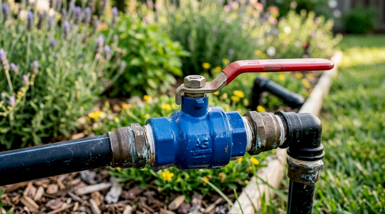 Close-up of stainless steel ball valve on pipe