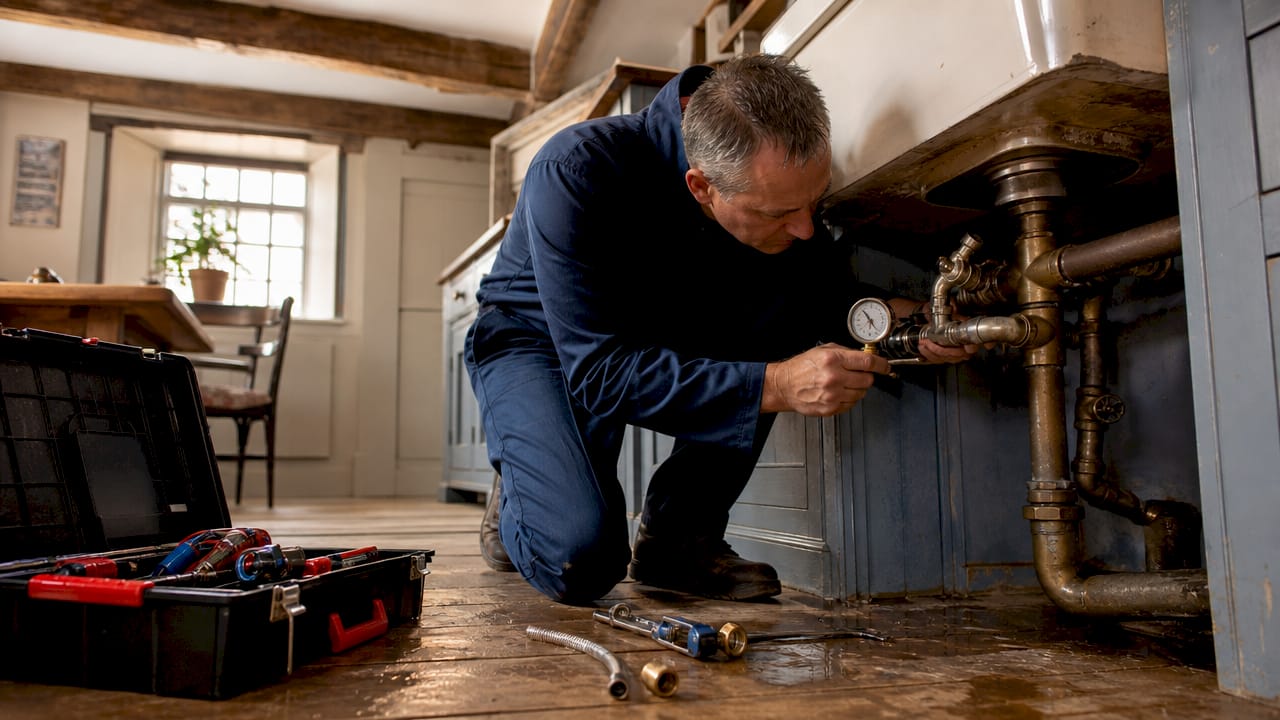 Man checking home water pipe pressure