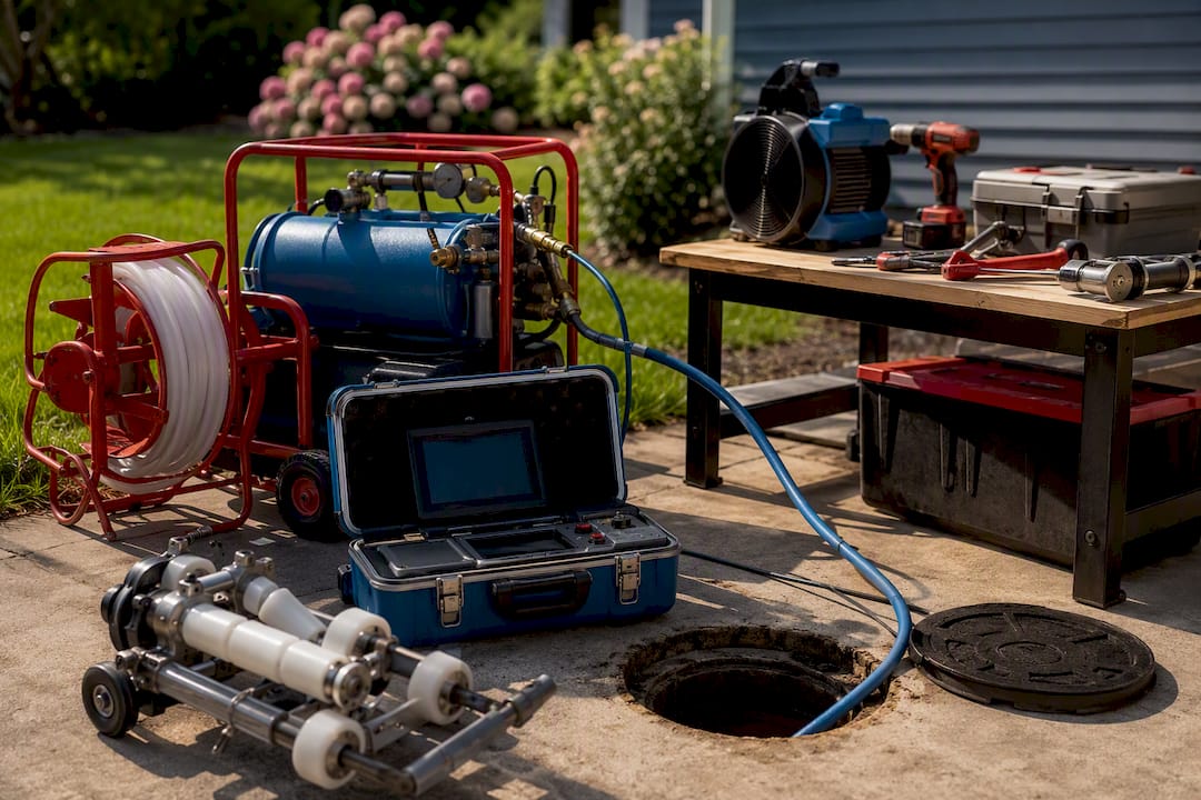 Trenchless pipe lining tools outdoors