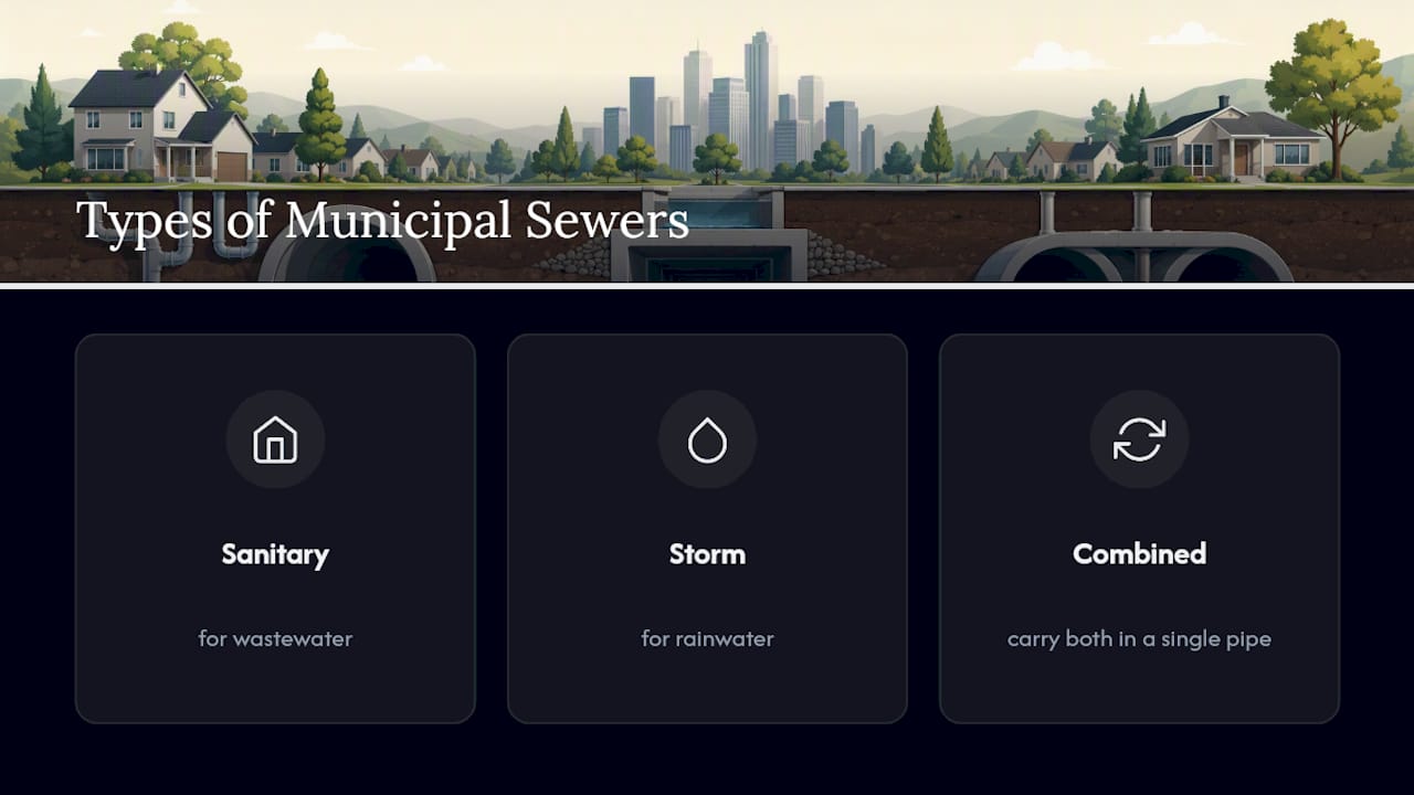Diagram of three municipal sewer system types