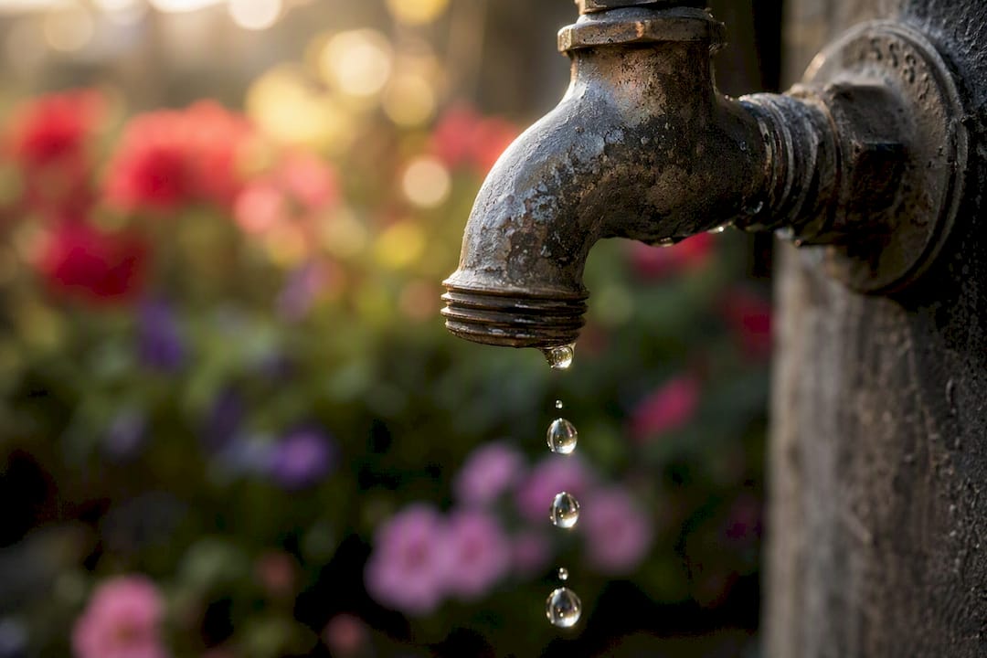 Close-up of water dripping from hose bib spout