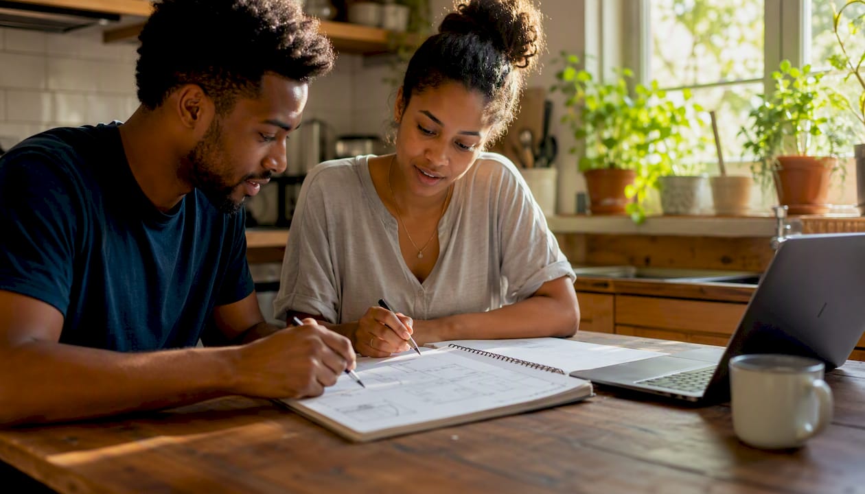 Couple planning home renovation together