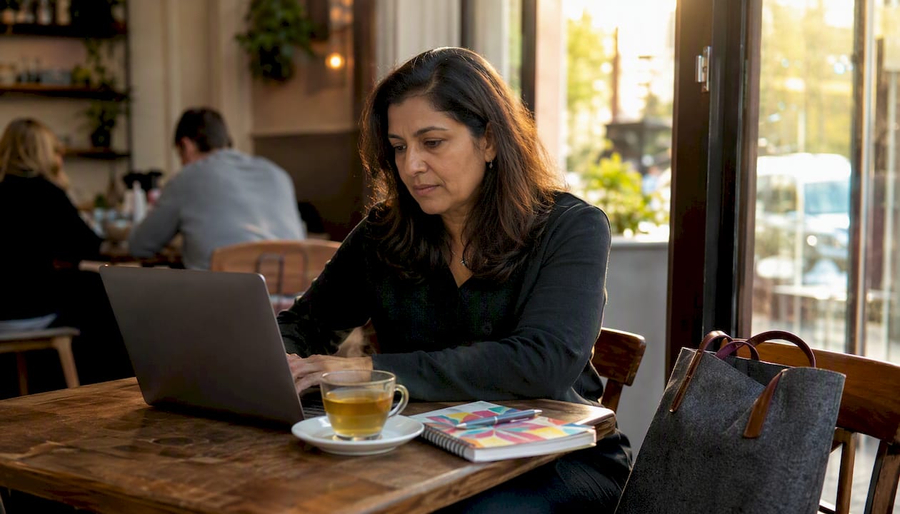 Homeowner browsing contractor websites on laptop
