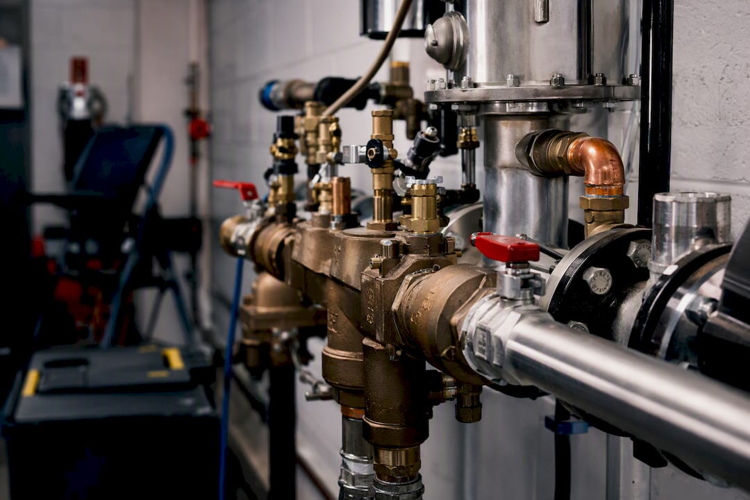 Complex commercial backflow valve assembly close-up
