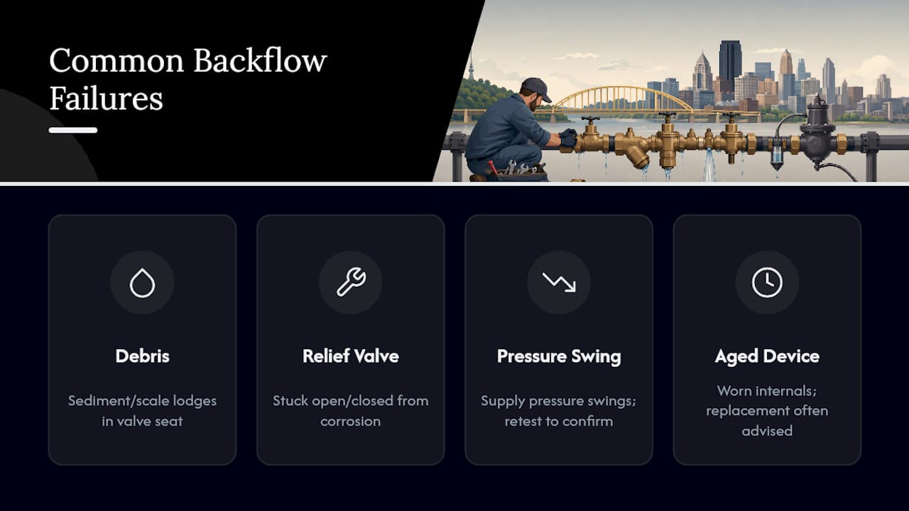 Diagram of backflow test failure issues and solutions
