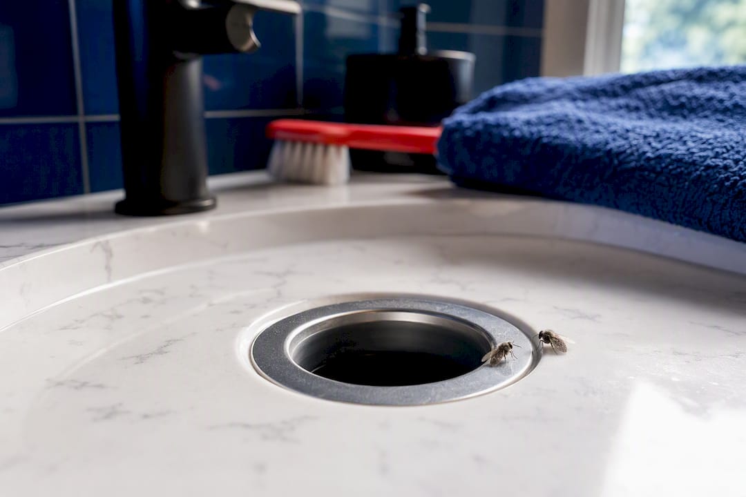 Drain flies near a bathroom sink drain