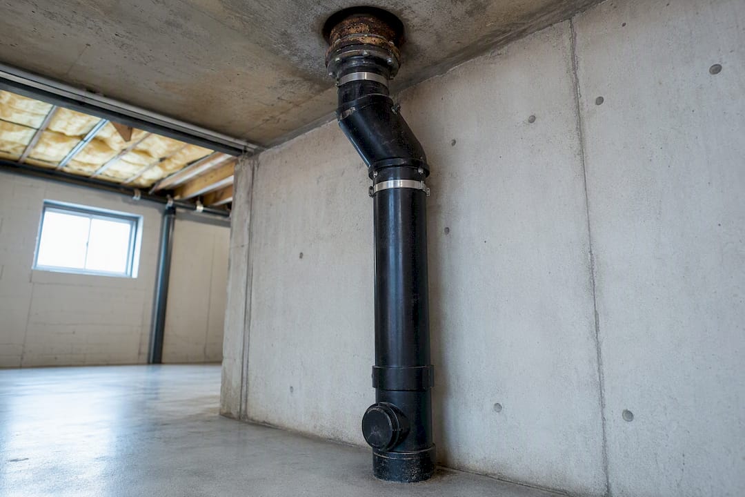 House drain pipe connecting to house sewer pipe