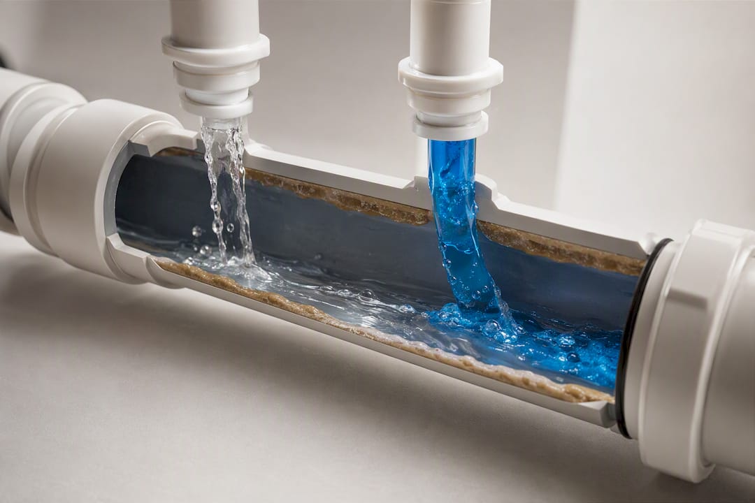 Illustration of biofilm inside drain pipe