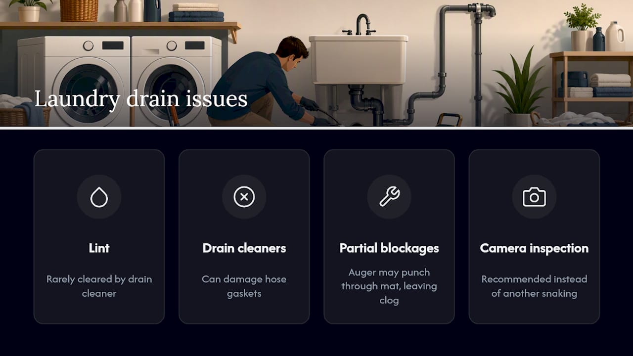 Diagram showing main causes of laundry drain clogs