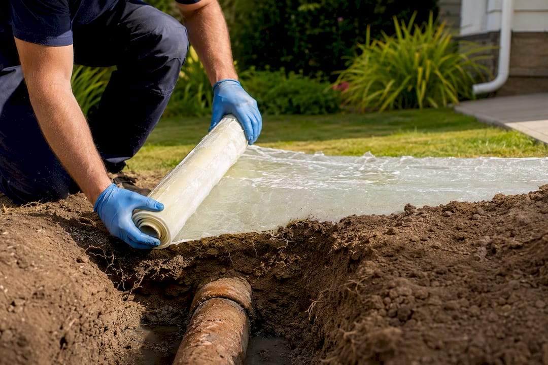 Hands preparing pipe liner for CIPP relining