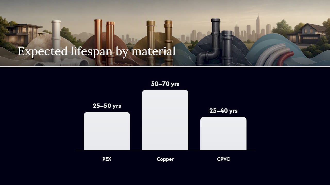 Comparison of pipe materials PEX, copper, CPVC