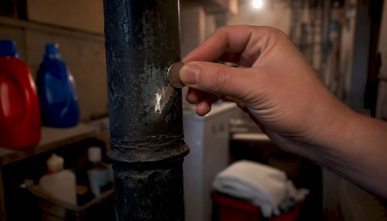 Coin scratching pipe showing shiny metal