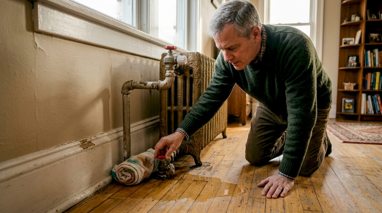 Homeowner shutting off main valve after pipe burst