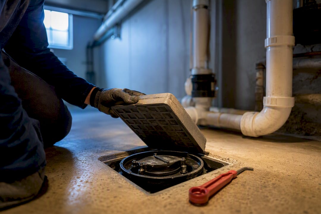 Backwater valve access in a finished basement