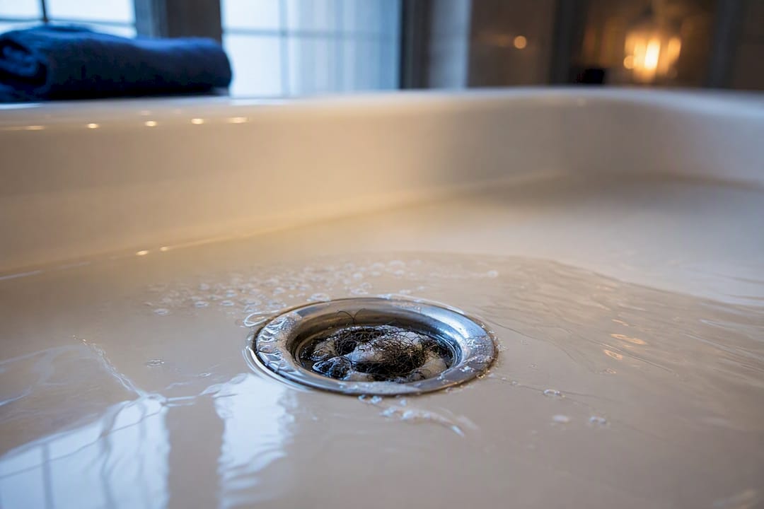 Bathroom tub drain with recurring clog buildup