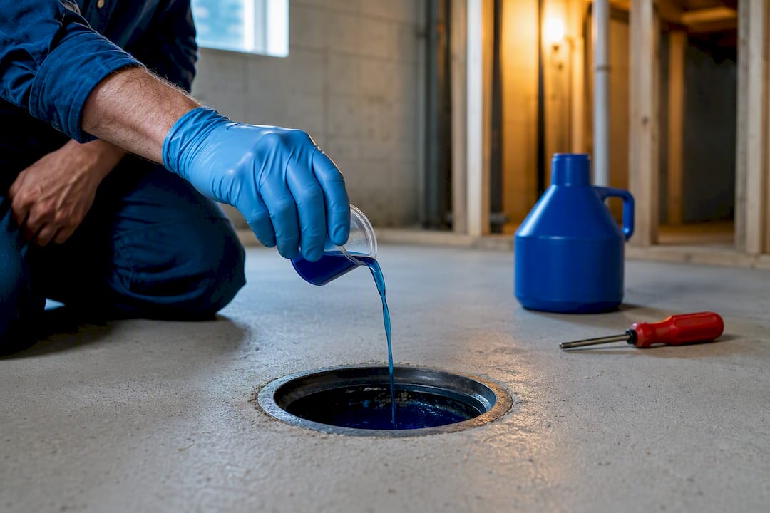 Plumber conducting a residential dye test