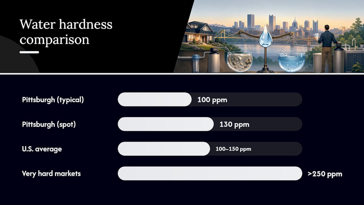 Pittsburgh water hardness compared nationally