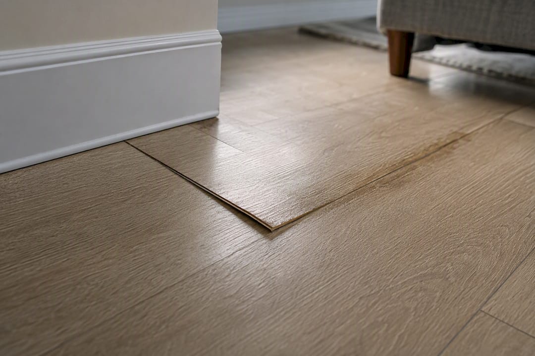Moisture lifting a vinyl floor edge