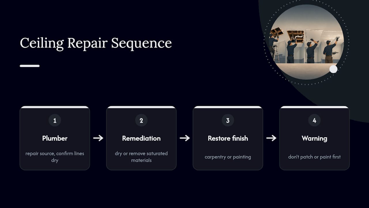 Three-step bathroom leak repair sequence