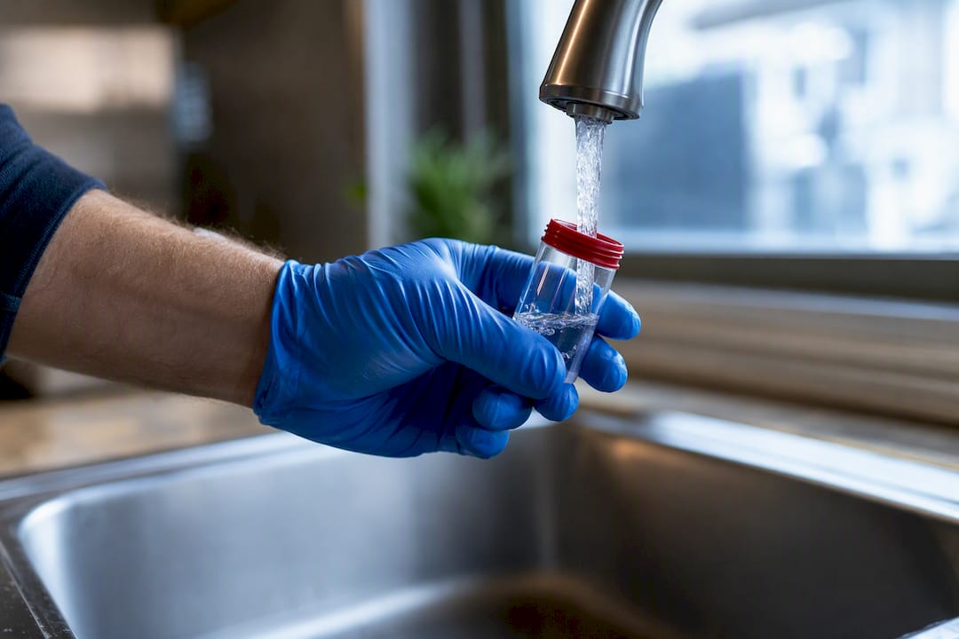 Homeowner collecting first draw water sample