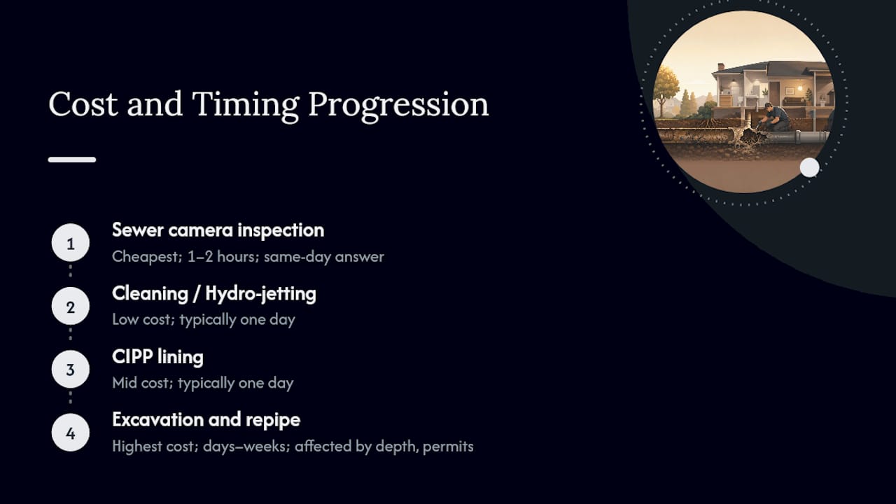 Sewer repair options compared by cost and time