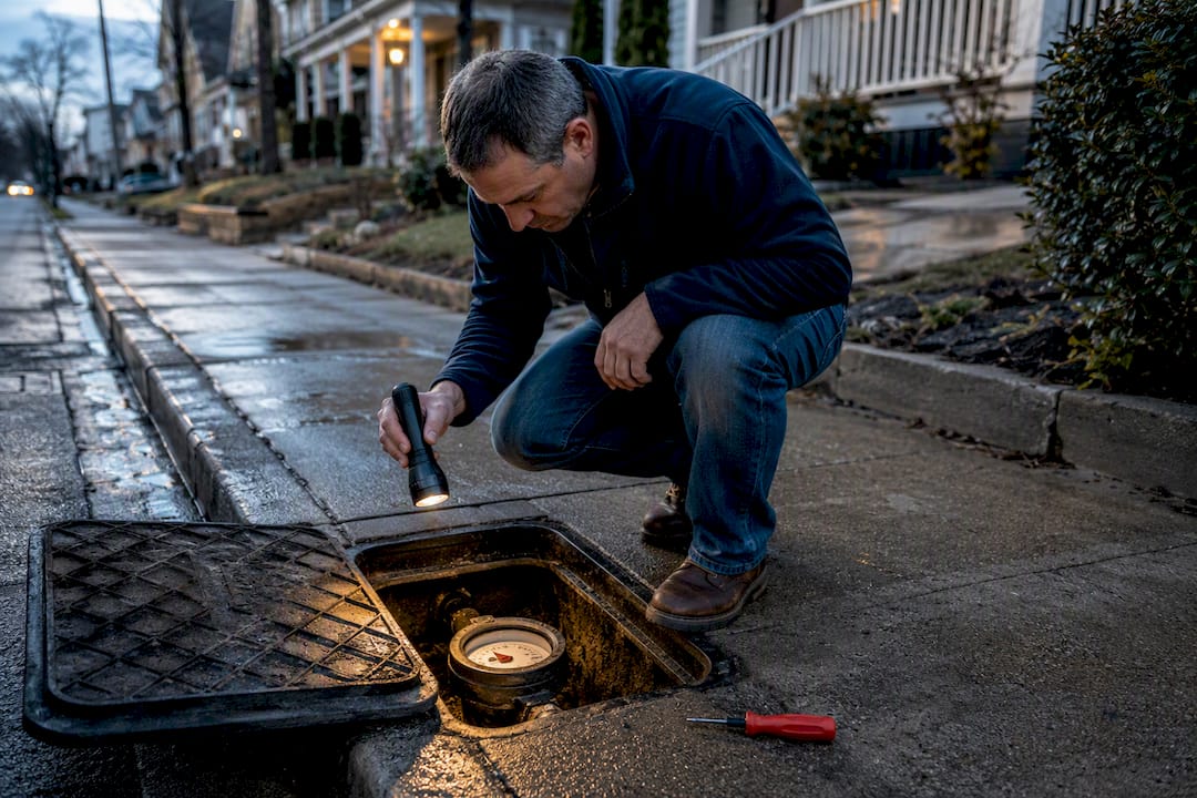 Homeowner checking a water meter indicator