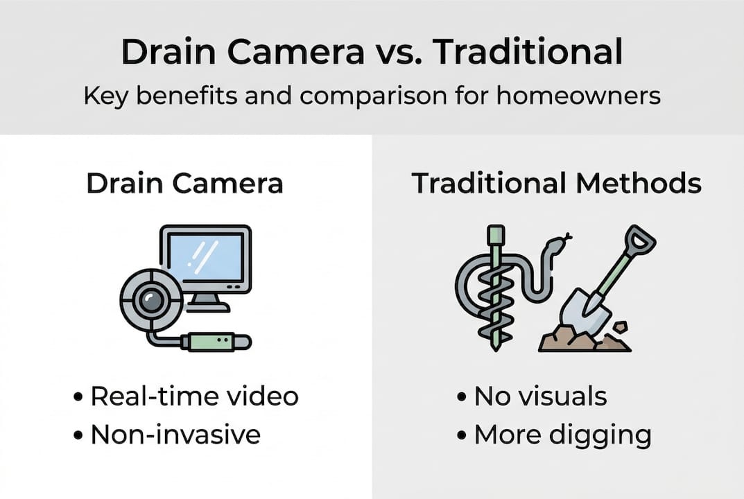 Infographic comparing drain camera and traditional methods