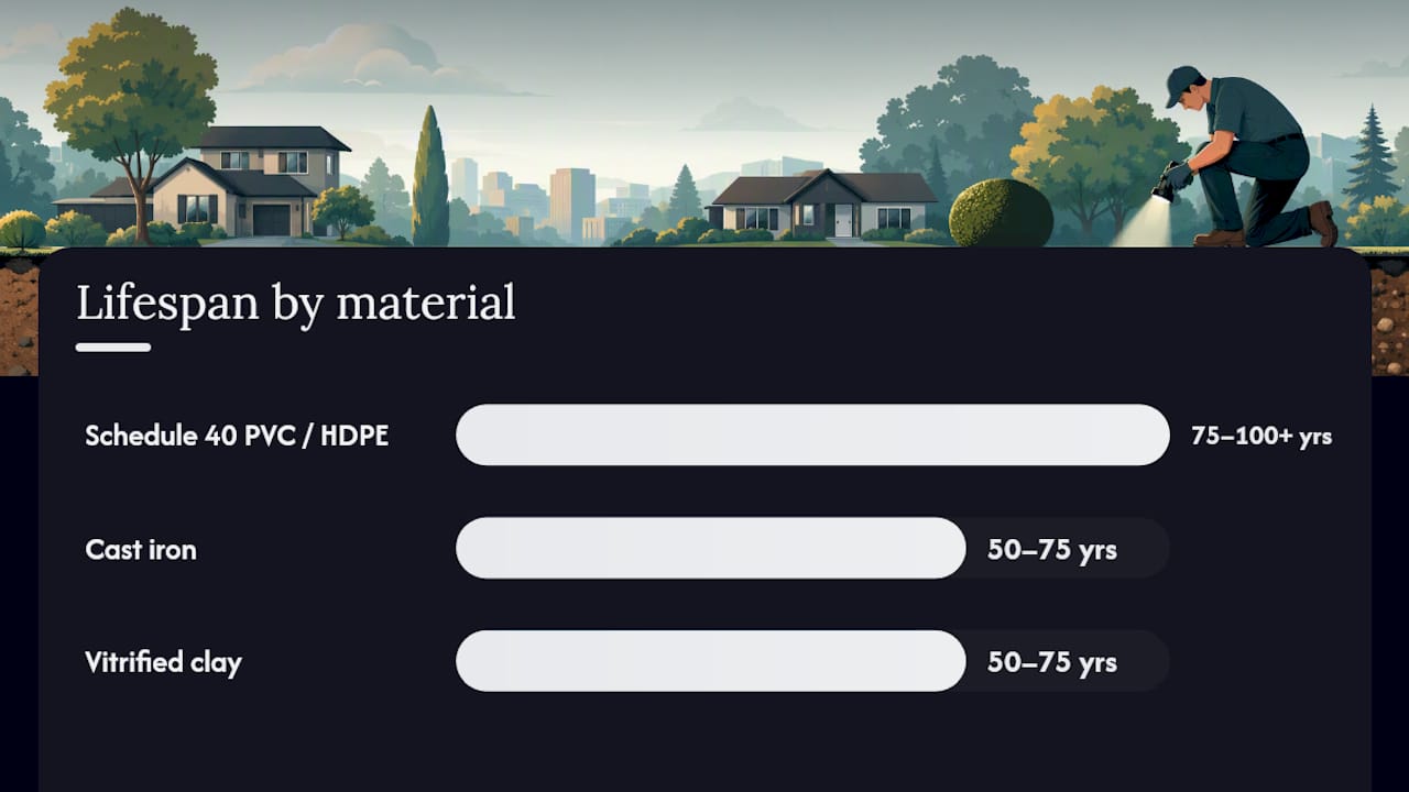 Sewer pipe lifespan ranges by material