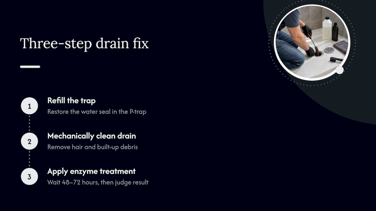 Three-step smelly shower drain process