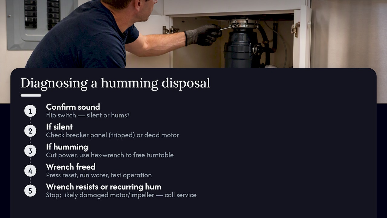 Diagnostic flow for humming garbage disposal