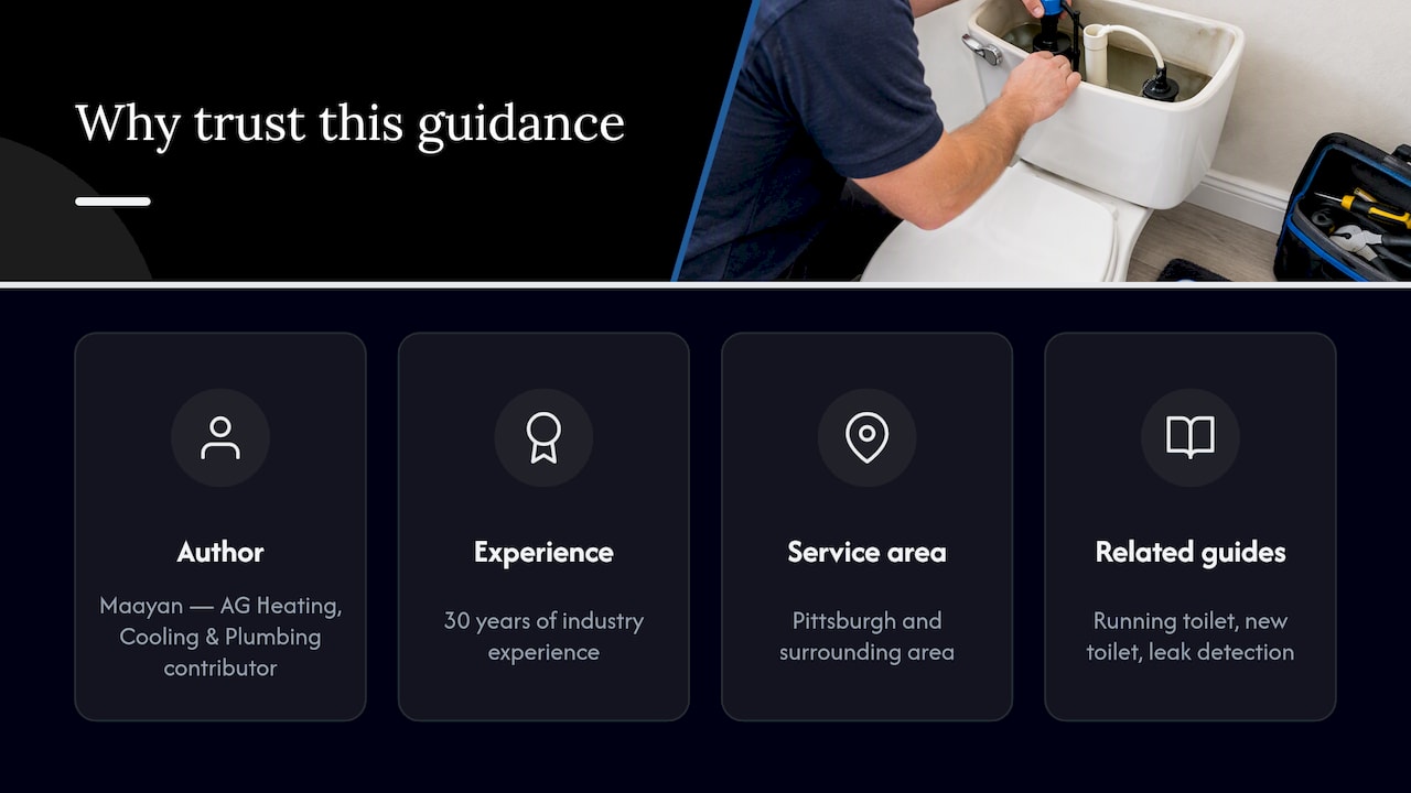 Why trust this guidance: author and AG Heating, Cooling & Plumbing credentials — overview diagram