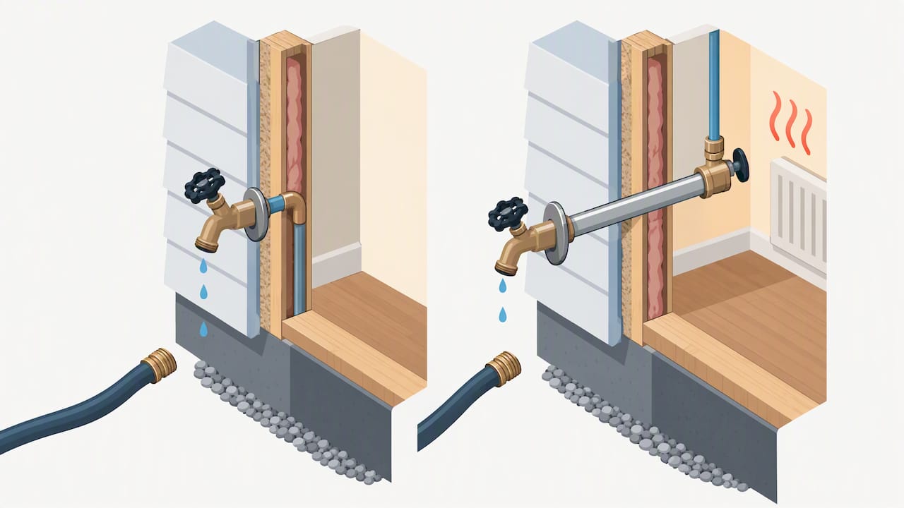 Cutaway comparison of frost-proof faucet design