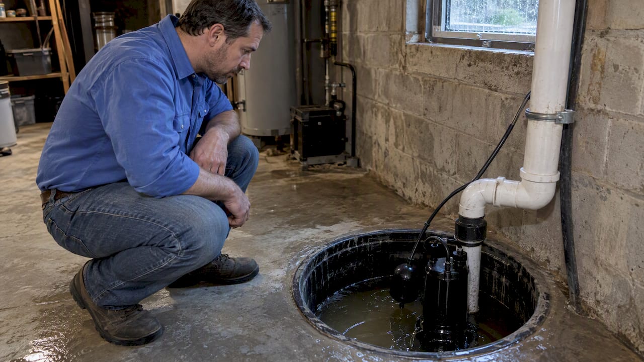 Homeowner observing a running sump pump