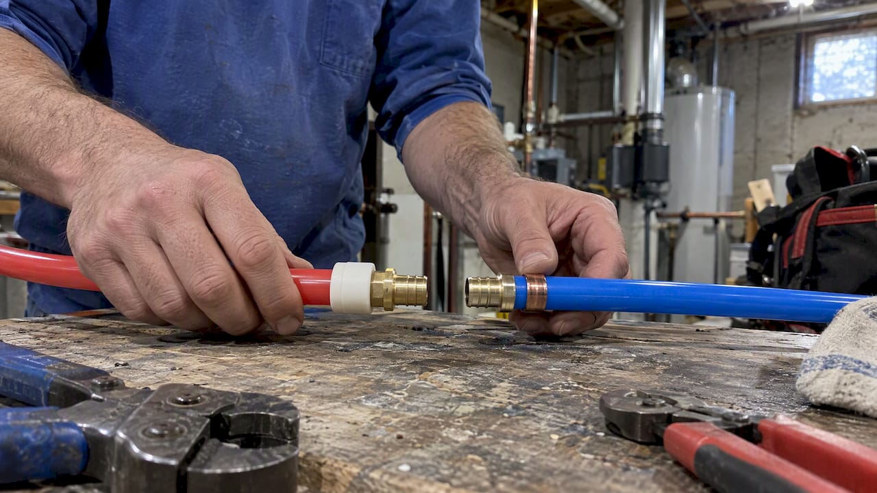PEX tubing with expansion and crimp connections