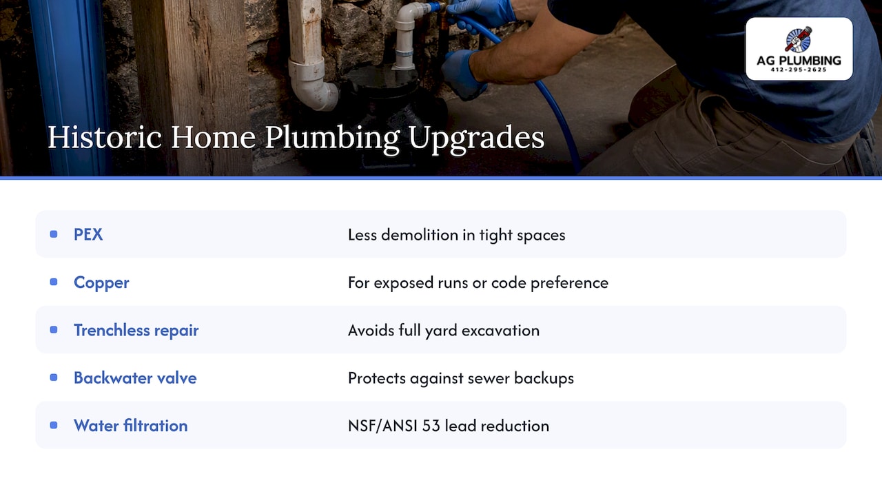 Modern plumbing upgrade options compatible with historic homes — overview diagram